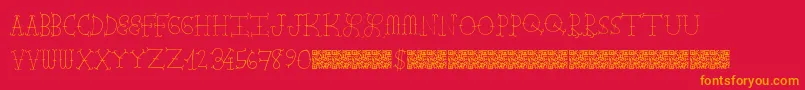 Farmbarns-Schriftart – Orangefarbene Schriften auf rotem Hintergrund