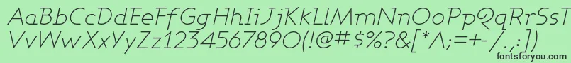 Fonte AshbyLightItalic – fontes pretas em um fundo verde