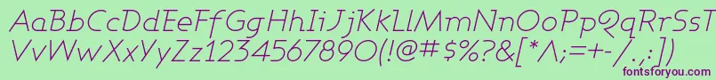 AshbyLightItalic Font – Purple Fonts on Green Background