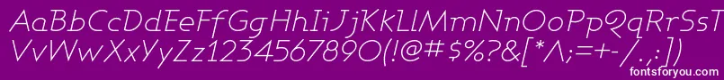 AshbyLightItalic-fontti – valkoiset fontit violetilla taustalla