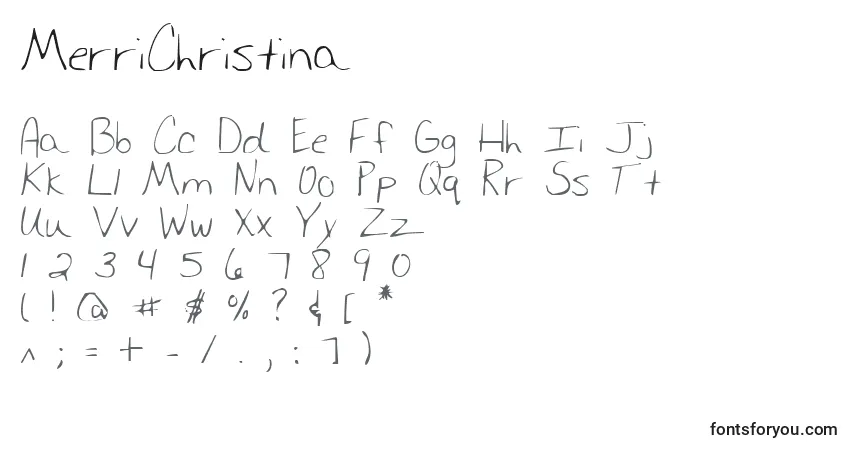 A fonte MerriChristina – alfabeto, números, caracteres especiais