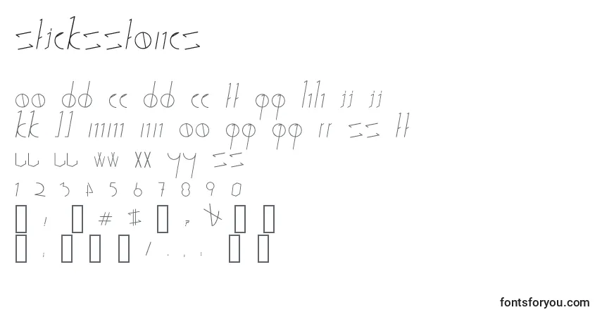 Schriftart SticksStones – Alphabet, Zahlen, spezielle Symbole
