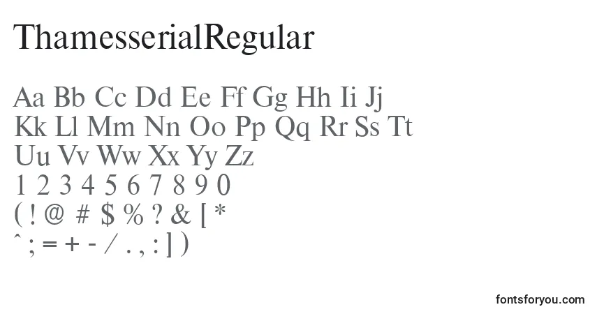 Czcionka ThamesserialRegular – alfabet, cyfry, specjalne znaki