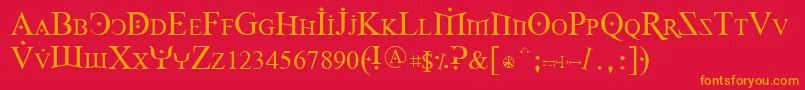 フォントFoy1reg – 赤い背景にオレンジの文字