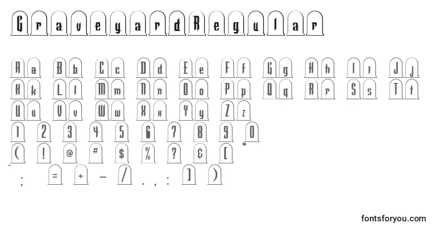Schriftart GraveyardRegular – Alphabet, Zahlen, spezielle Symbole