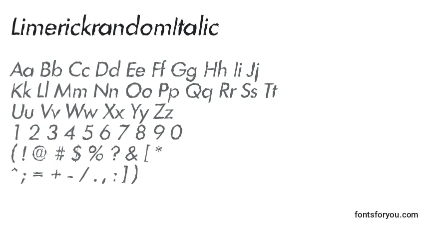 Schriftart LimerickrandomItalic – Alphabet, Zahlen, spezielle Symbole