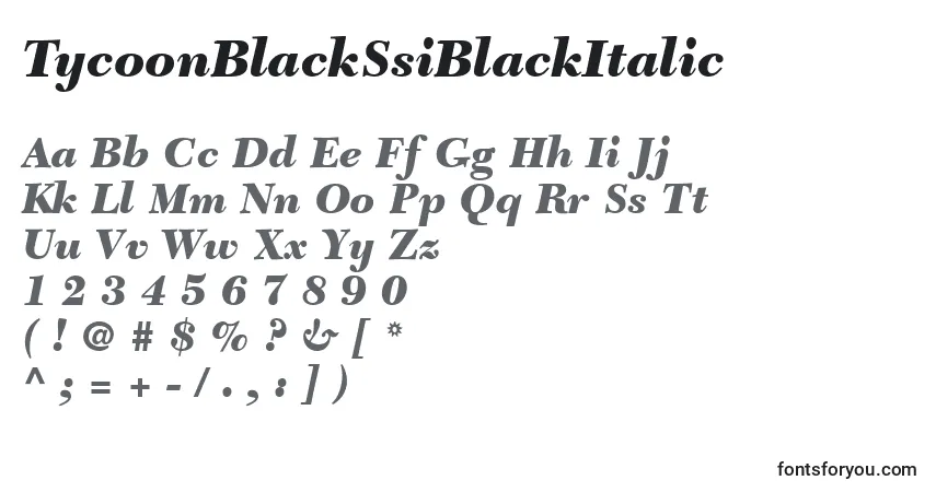 A fonte TycoonBlackSsiBlackItalic – alfabeto, números, caracteres especiais