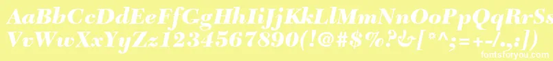 Шрифт TycoonBlackSsiBlackItalic – белые шрифты на жёлтом фоне