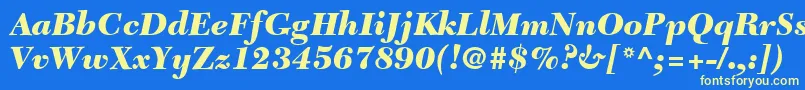 TycoonBlackSsiBlackItalic-Schriftart – Gelbe Schriften auf blauem Hintergrund
