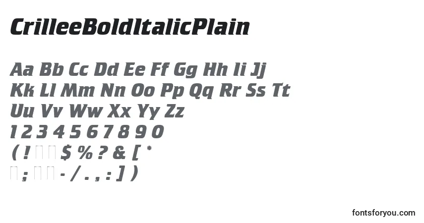 Schriftart CrilleeBoldItalicPlain – Alphabet, Zahlen, spezielle Symbole