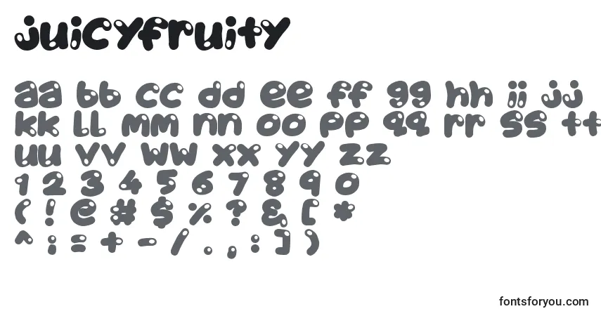A fonte JuicyFruity (114374) – alfabeto, números, caracteres especiais
