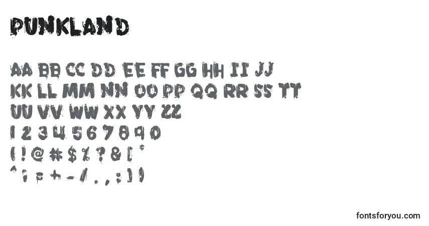 Schriftart Punkland – Alphabet, Zahlen, spezielle Symbole