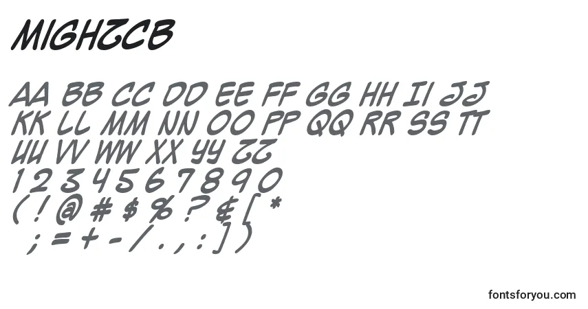 Schriftart Mighzcb – Alphabet, Zahlen, spezielle Symbole