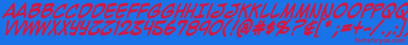 Mighzcb-Schriftart – Rote Schriften auf blauem Hintergrund