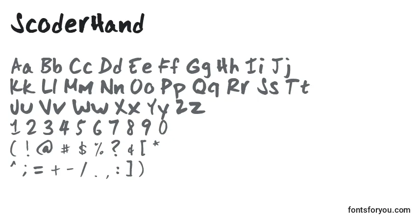 Schriftart ScoderHand – Alphabet, Zahlen, spezielle Symbole