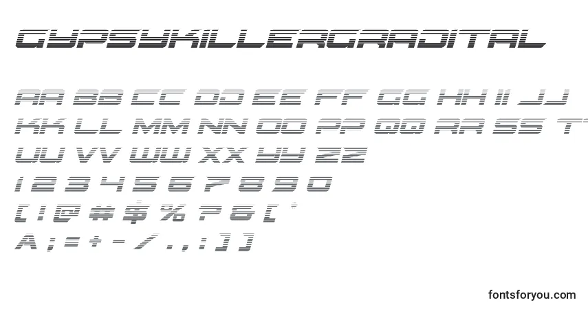 A fonte Gypsykillergradital – alfabeto, números, caracteres especiais