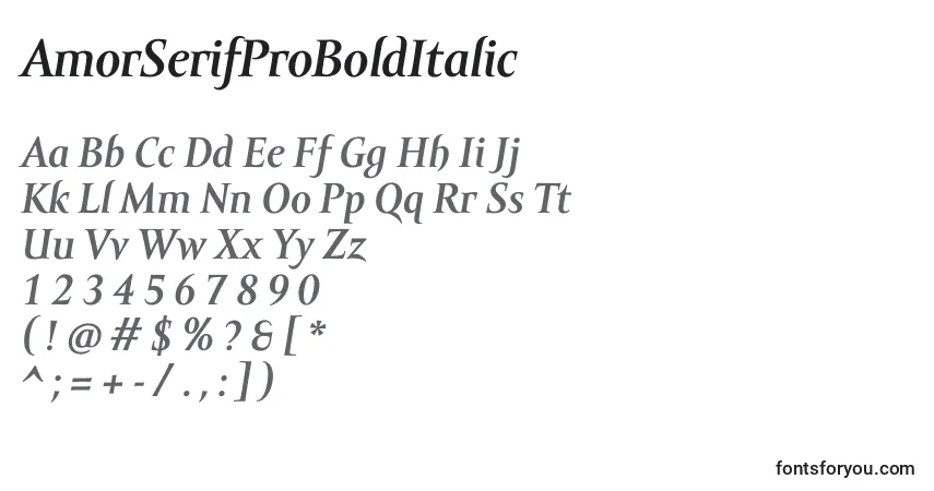 Schriftart AmorSerifProBoldItalic – Alphabet, Zahlen, spezielle Symbole