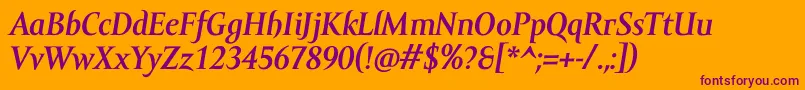AmorSerifProBoldItalic-Schriftart – Violette Schriften auf orangefarbenem Hintergrund