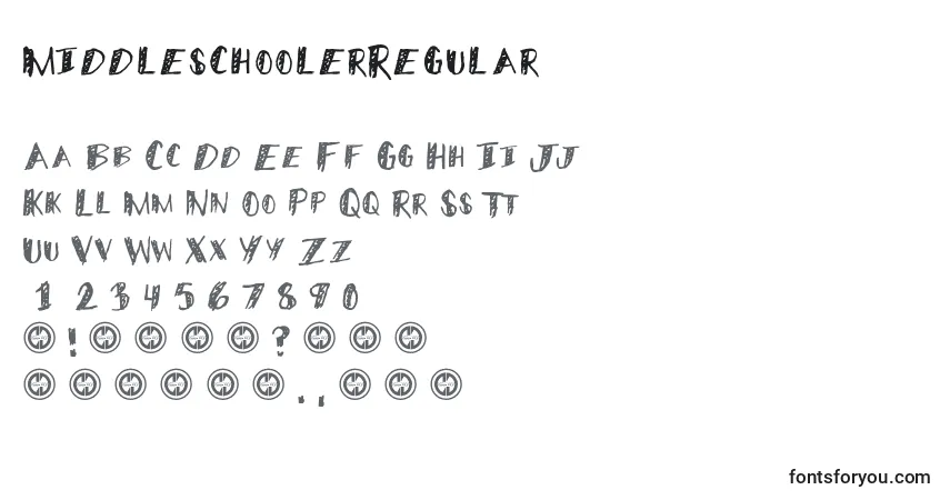 Шрифт MiddleschoolerRegular – алфавит, цифры, специальные символы