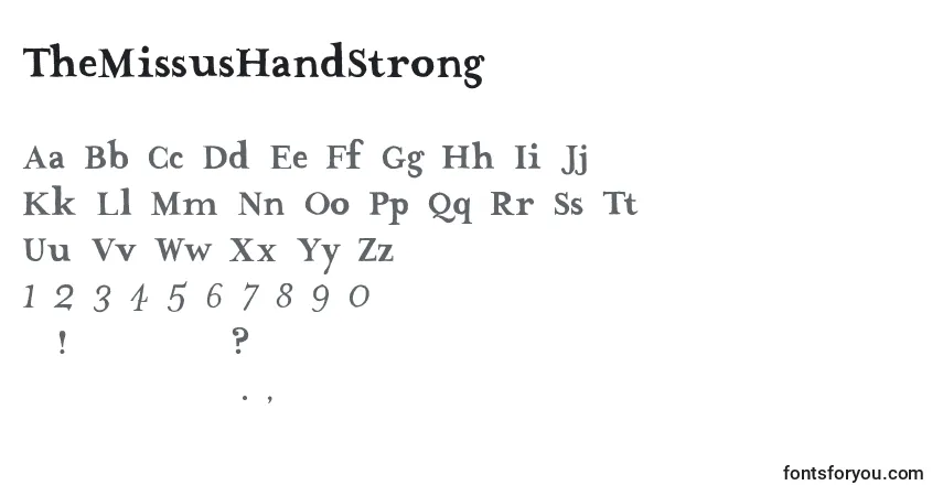 Czcionka TheMissusHandStrong – alfabet, cyfry, specjalne znaki