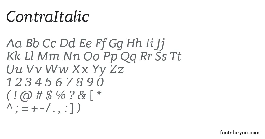 A fonte ContraItalic – alfabeto, números, caracteres especiais
