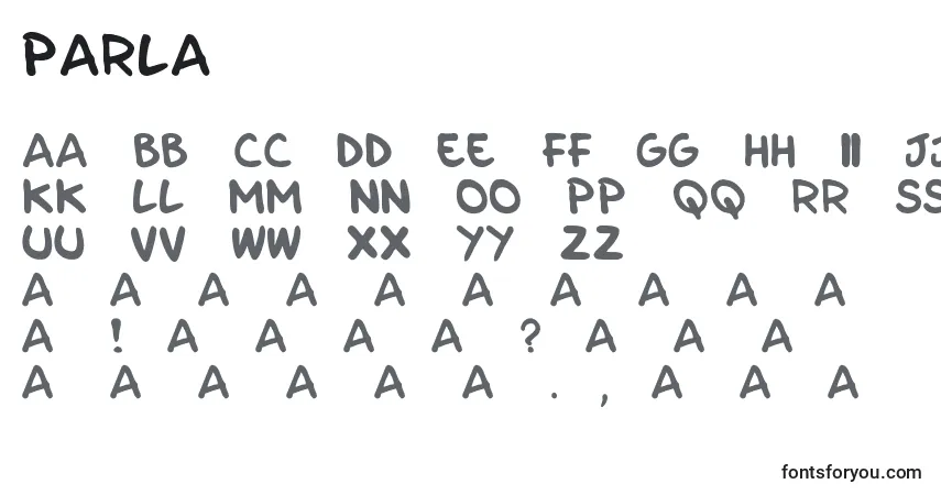 Schriftart Parla – Alphabet, Zahlen, spezielle Symbole