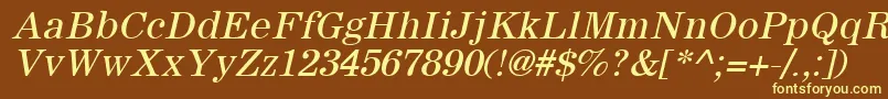 SachemOblique-fontti – keltaiset fontit ruskealla taustalla