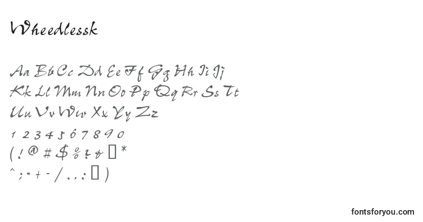 Czcionka Wheedlessk – alfabet, cyfry, specjalne znaki