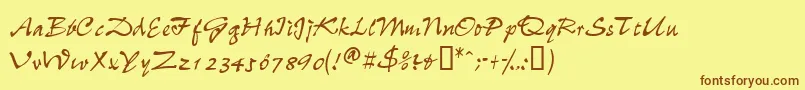 フォントWheedlessk – 茶色の文字が黄色の背景にあります。