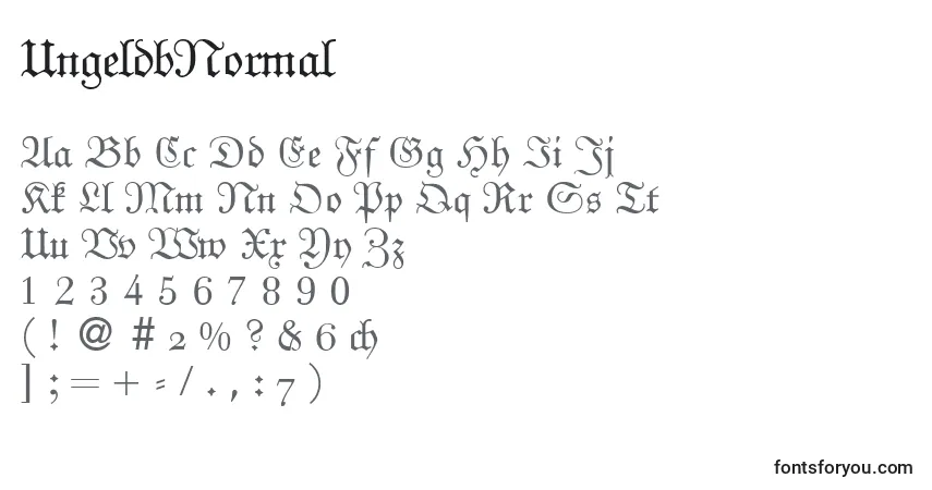 A fonte UngeldbNormal – alfabeto, números, caracteres especiais