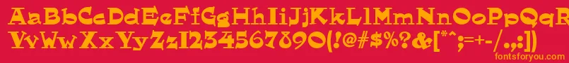 フォントHornswoggled ffy – 赤い背景にオレンジの文字