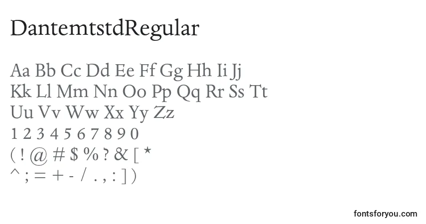 Czcionka DantemtstdRegular – alfabet, cyfry, specjalne znaki
