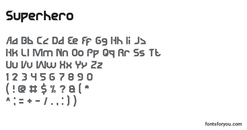 Czcionka Superhero – alfabet, cyfry, specjalne znaki