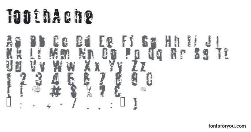 Schriftart ToothAche – Alphabet, Zahlen, spezielle Symbole