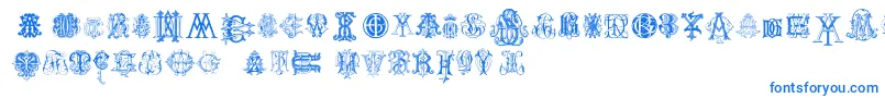 IntellectaMonogramsRandomSamplesTwo Font – Blue Fonts on White Background