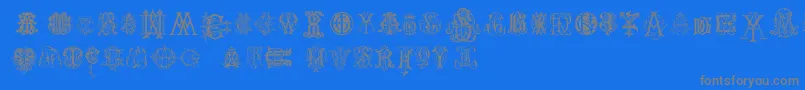 フォントIntellectaMonogramsRandomSamplesTwo – 青い背景に灰色の文字
