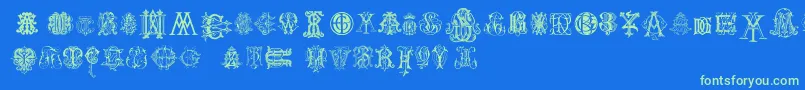 IntellectaMonogramsRandomSamplesTwo Font – Green Fonts on Blue Background