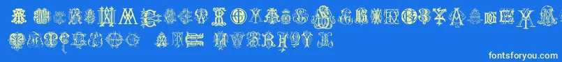 IntellectaMonogramsRandomSamplesTwo Font – Yellow Fonts on Blue Background