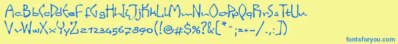 フォントLinotypeinkyScript – 青い文字が黄色の背景にあります。
