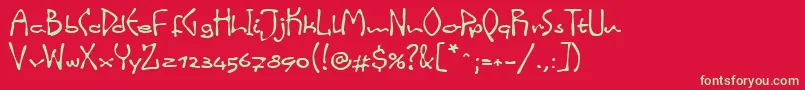 フォントLinotypeinkyScript – 赤い背景に緑の文字