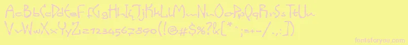 フォントLinotypeinkyScript – ピンクのフォント、黄色の背景