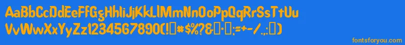 フォントOregondry – オレンジ色の文字が青い背景にあります。