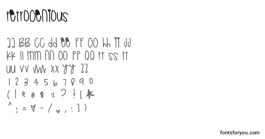 Fuente Retrogenious - alfabeto, números, caracteres especiales