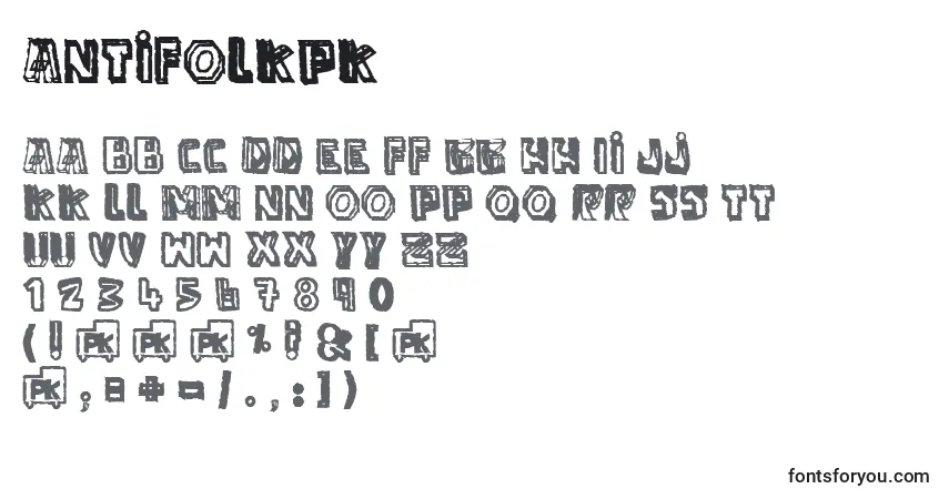 Schriftart AntiFolkPk – Alphabet, Zahlen, spezielle Symbole