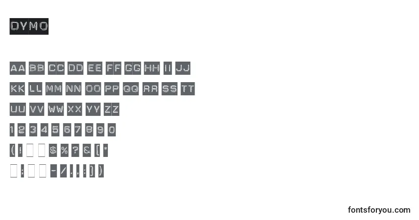 Schriftart Dymo – Alphabet, Zahlen, spezielle Symbole