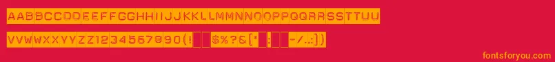 フォントDymo – 赤い背景にオレンジの文字