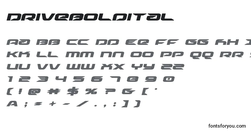 Driveboldital-fontti – aakkoset, numerot, erikoismerkit