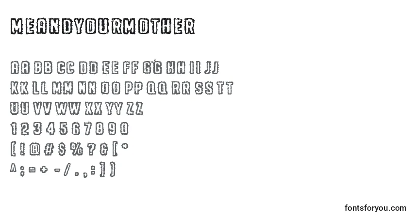 A fonte MeAndYourMother – alfabeto, números, caracteres especiais