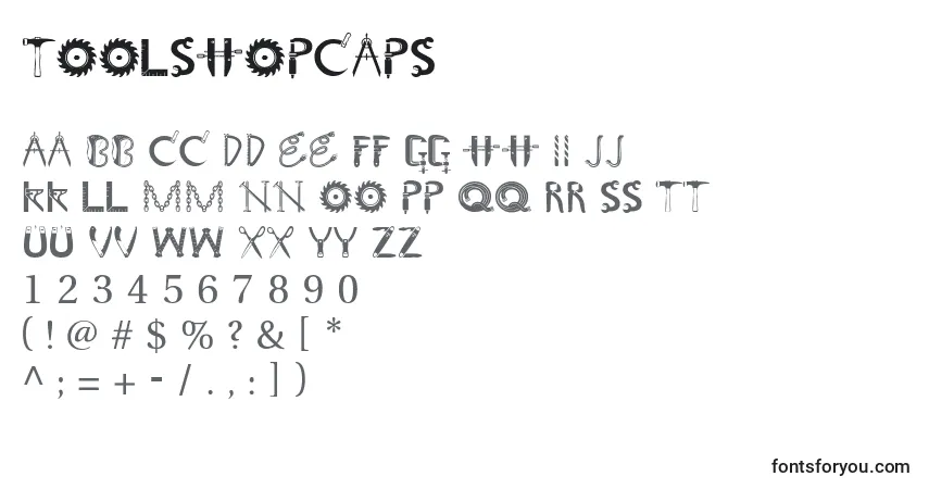 Шрифт Toolshopcaps – алфавит, цифры, специальные символы