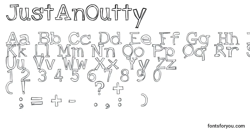 A fonte JustAnOutty – alfabeto, números, caracteres especiais